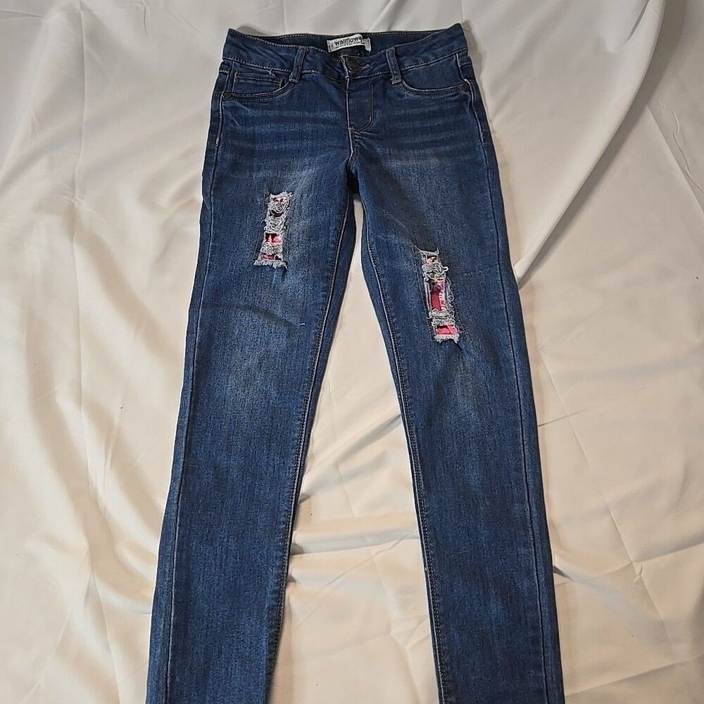 Wallflower Pants Girls Distressed Jeans Size 10 Blue Denim Y2K Boho Grunge